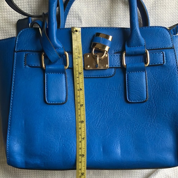 Blue satchel purse with detachable cross body strap - Picture 15 of 16